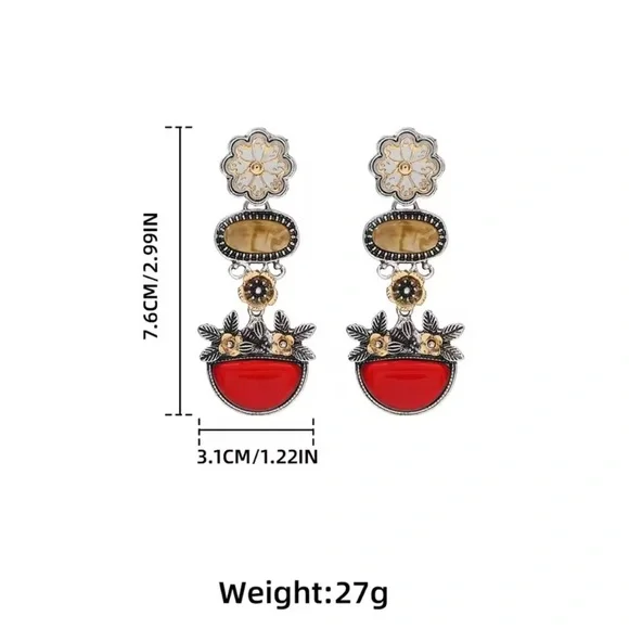 Zara flover Red and Gold Statement Earrings - Picture 5 of 6